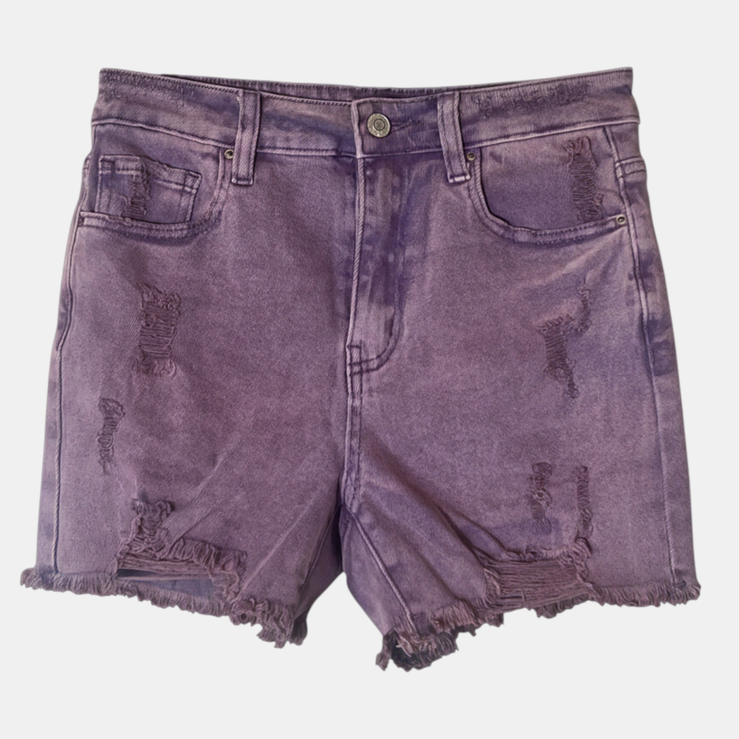 Distressed Denim Shorts Blueberry Raw Hem 4" Inseam