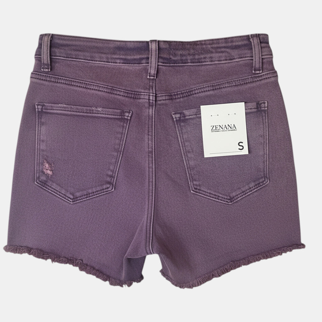 Distressed Denim Shorts Blueberry Raw Hem 4" Inseam