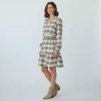 Promesa Cream Plaid Smocked Waist Dress