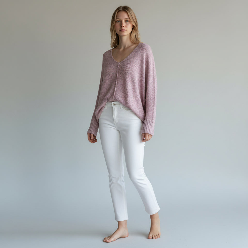 Zenana Pink Grey Lightweight Sweater