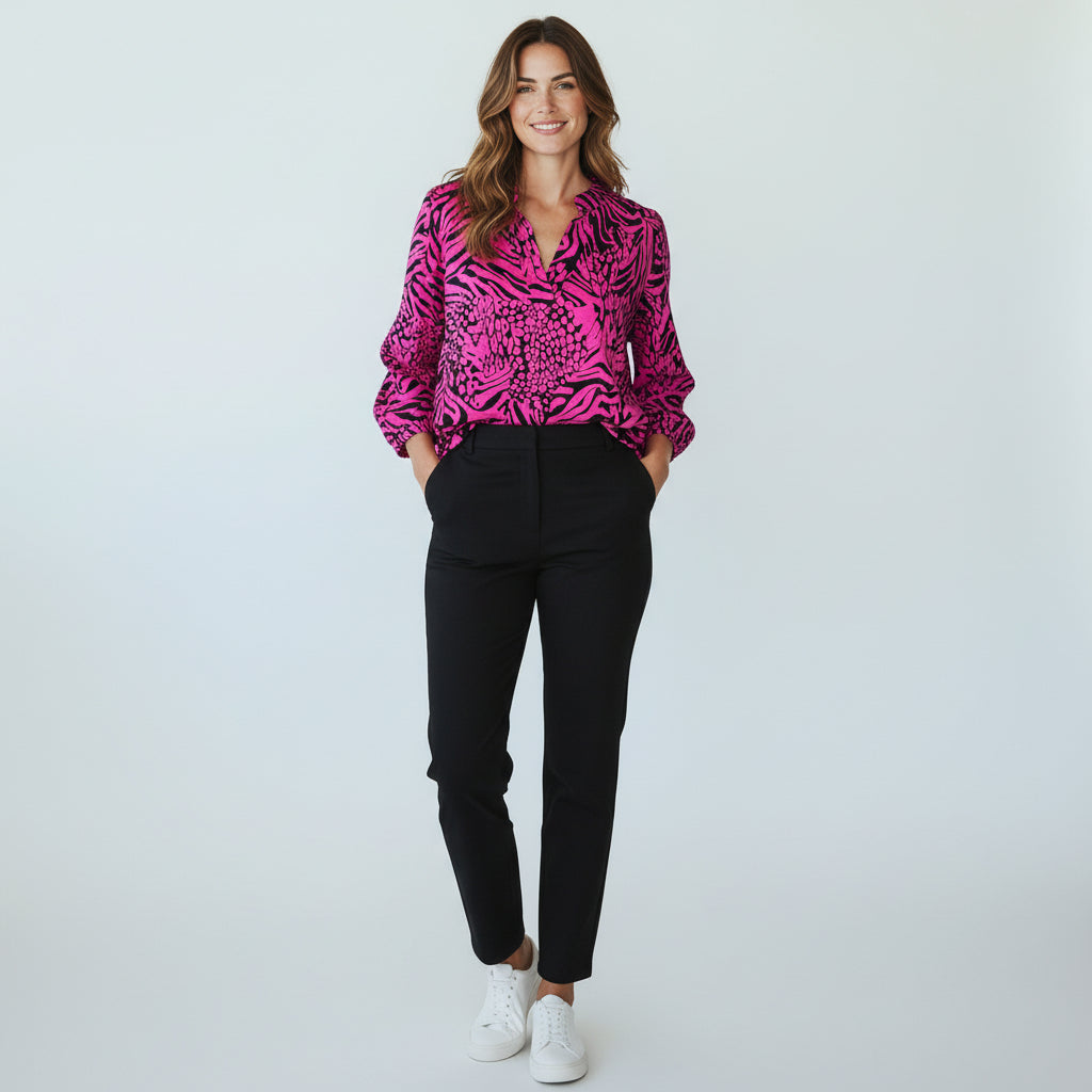Dear Scarlett Pink & Black Abstract Lizzy Top | Wrinkle-Free
