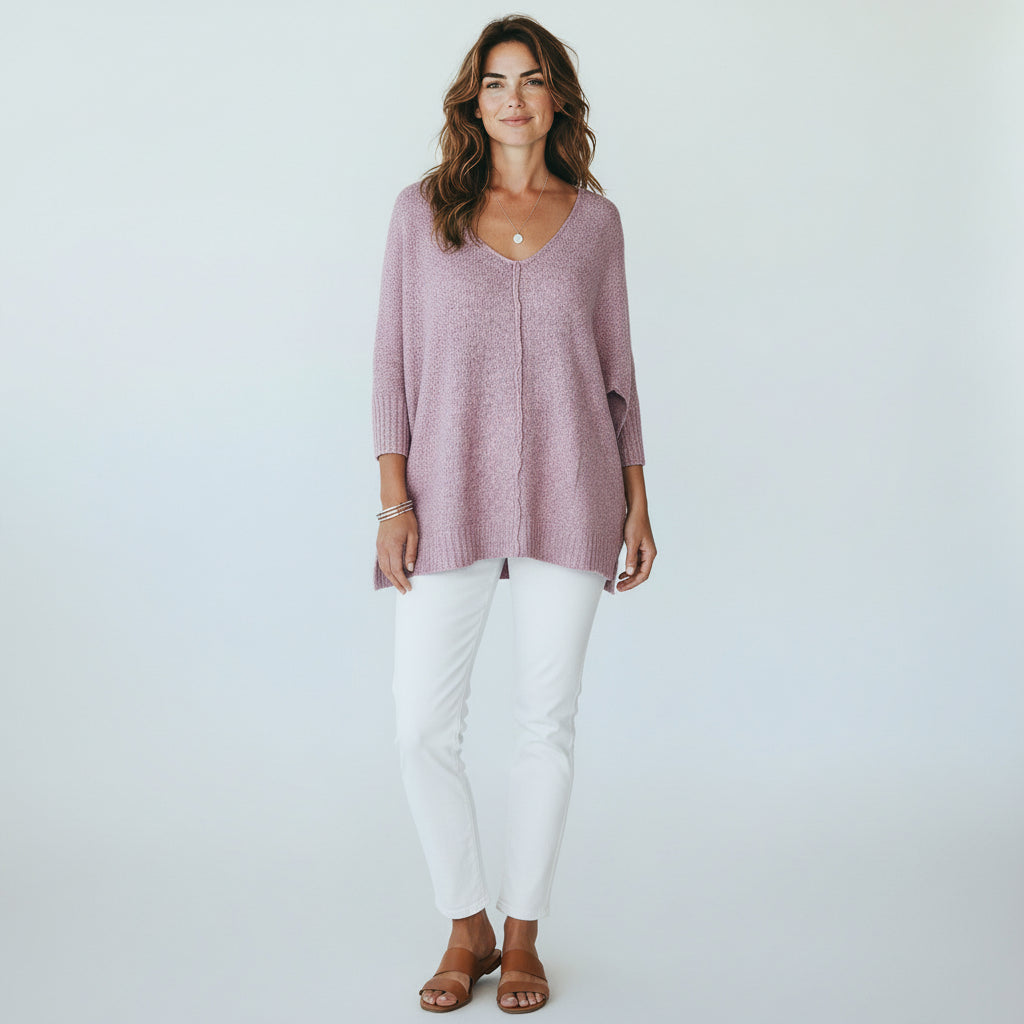 Zenana Pink Grey Lightweight Sweater
